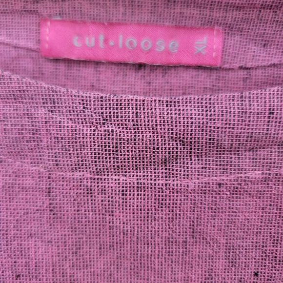 Cut Loose Linen Cotton Blend Top with Pocket Fringe Hem Size XL - Picture 5 of 16